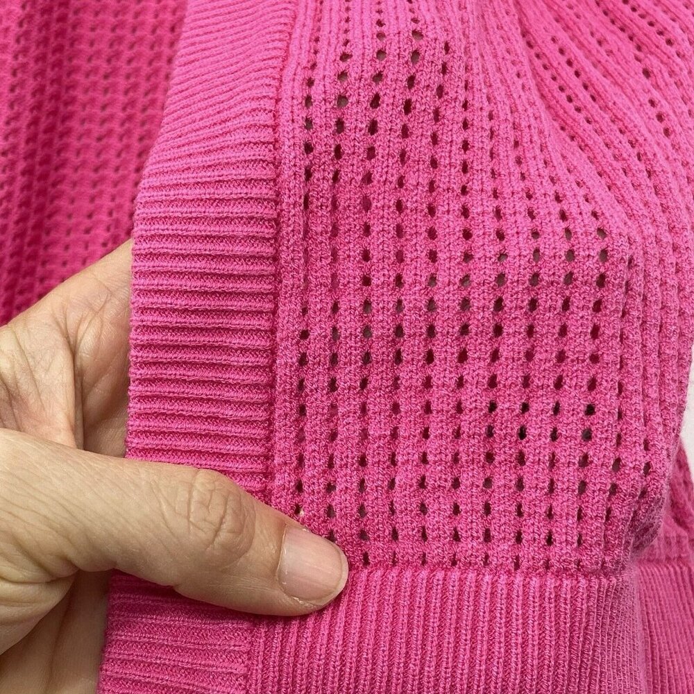 Apny Cardigan Sweater Women Size XS Pink Raspberry Waffle Mismatched Colorful - Picture 6 of 12
